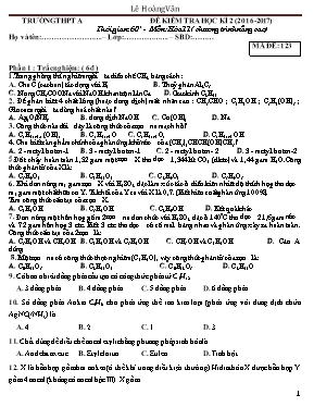 Đề kiểm tra học kỳ 2 môn Hóa học Lớp 11 (Nâng cao) - Mã đề 123 - Năm học 2016-2017